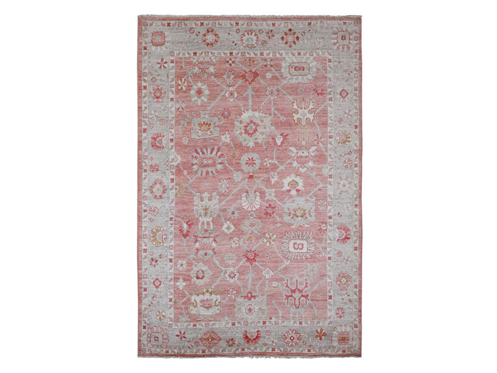 6'2" x 9'1" New Hand Knotted Pink Wool Rectangle Oriental Rug - MOA10220201