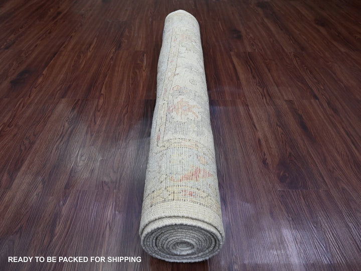 3'11" x 15'10" New Hand Knotted Ivory Wool Runner Oriental Rug - MOA10220210