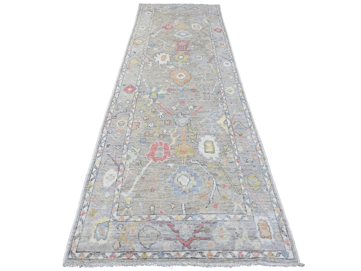 3'10" x 12'1" New Hand Knotted Grey Wool Runner Oriental Rug - MOA10220211