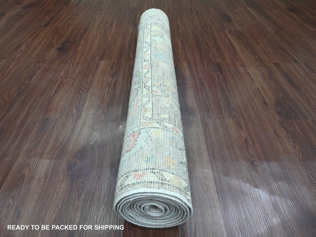 3'10" x 12'1" New Hand Knotted Grey Wool Runner Oriental Rug - MOA10220211
