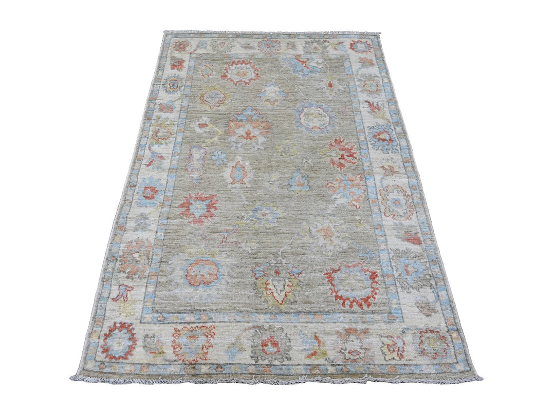 4'2" x 6'1" New Hand Knotted Green Wool Rectangle Oriental Rug - MOA10220212