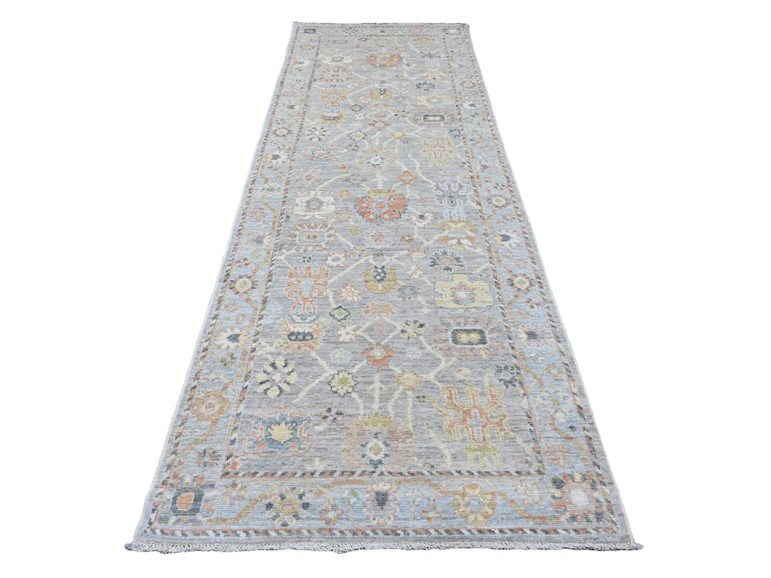 3'11" x 11'4" New Hand Knotted Grey Wool Runner Oriental Rug - MOA10220213