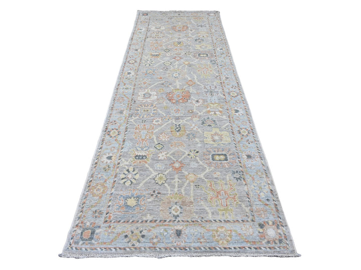 3'11" x 11'4" New Hand Knotted Grey Wool Runner Oriental Rug - MOA10220213