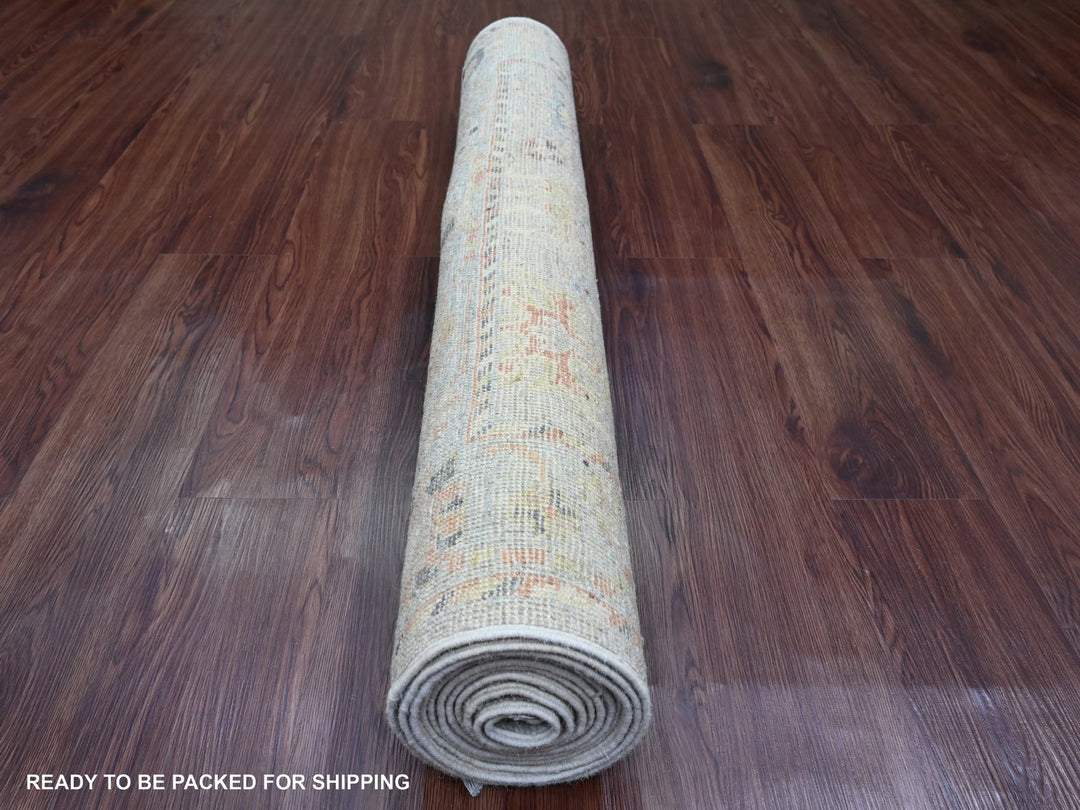 3'11" x 11'4" New Hand Knotted Grey Wool Runner Oriental Rug - MOA10220213