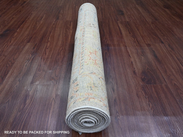 3'11" x 11'4" New Hand Knotted Grey Wool Runner Oriental Rug - MOA10220213
