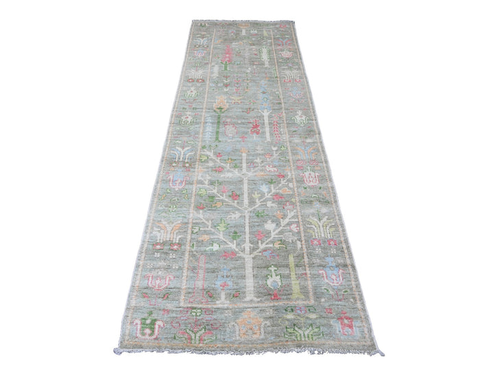 3'2" x 9'9" New Hand Knotted Green Wool Runner Oriental Rug - MOA10220216