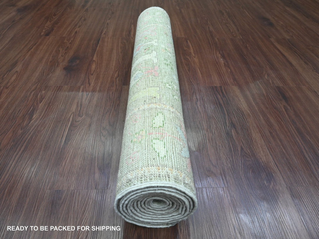 3'2" x 9'9" New Hand Knotted Green Wool Runner Oriental Rug - MOA10220216