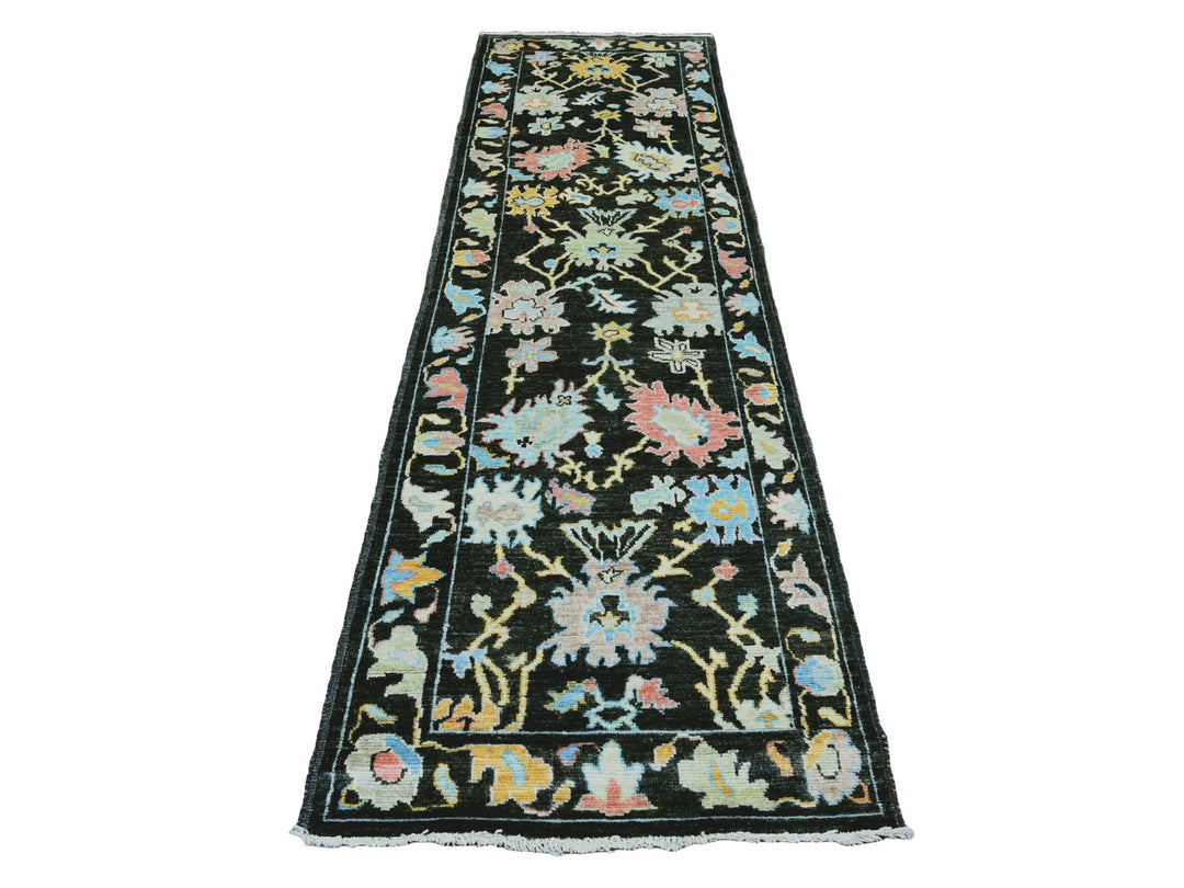3'0" x 9'9" New Hand Knotted Black Wool Runner Oriental Rug - MOA10220220