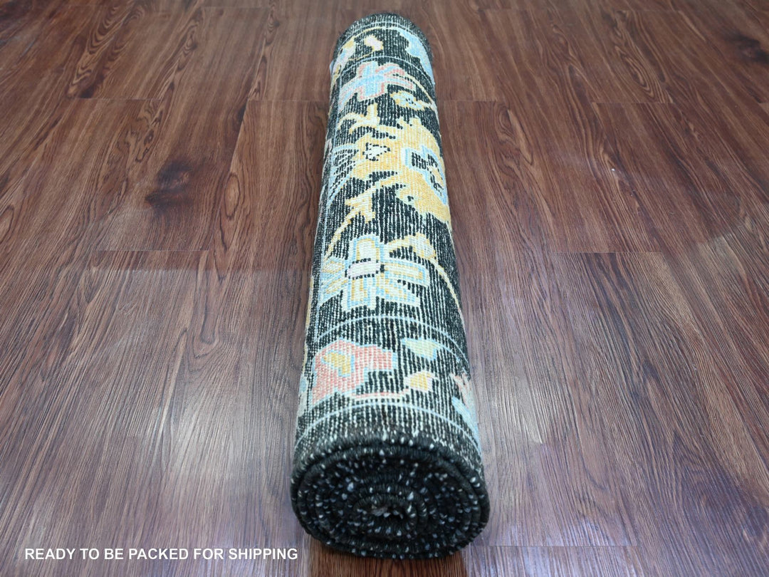 3'0" x 9'9" New Hand Knotted Black Wool Runner Oriental Rug - MOA10220220
