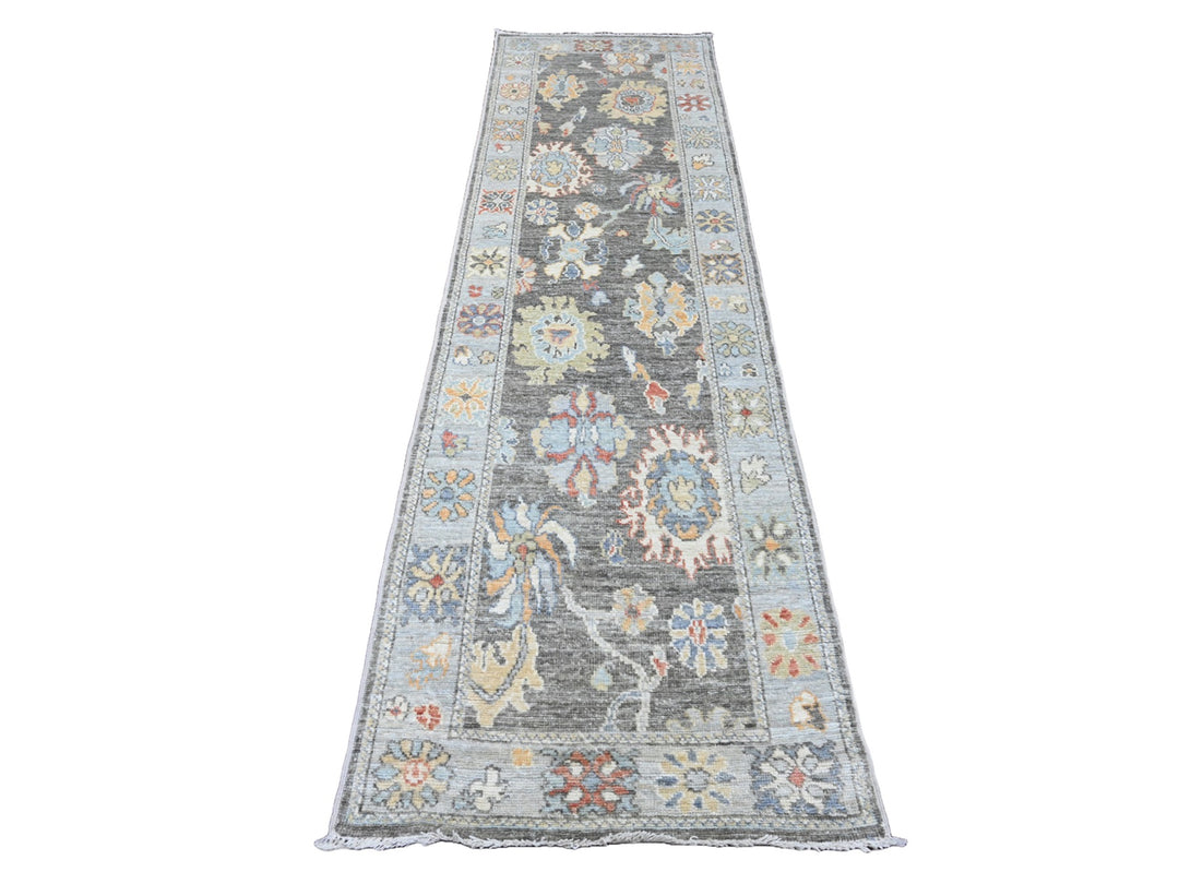 2'9" x 10'3" New Hand Knotted Grey Wool Runner Oriental Rug - MOA10220221