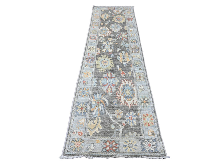 2'9" x 10'3" New Hand Knotted Grey Wool Runner Oriental Rug - MOA10220221