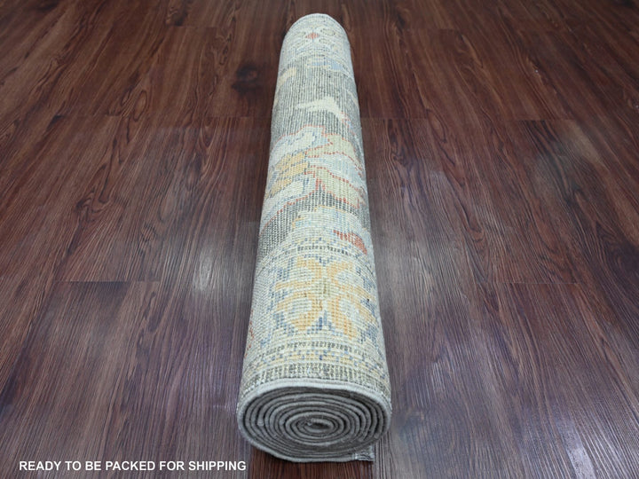 2'9" x 10'3" New Hand Knotted Grey Wool Runner Oriental Rug - MOA10220221