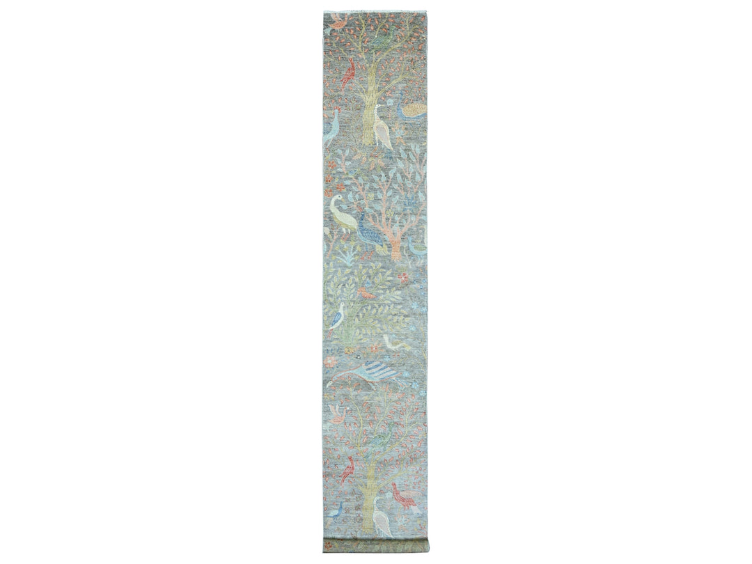 2'6" x 15'7" New Hand Knotted Grey Wool Runner Oriental Rug - MOA10220226