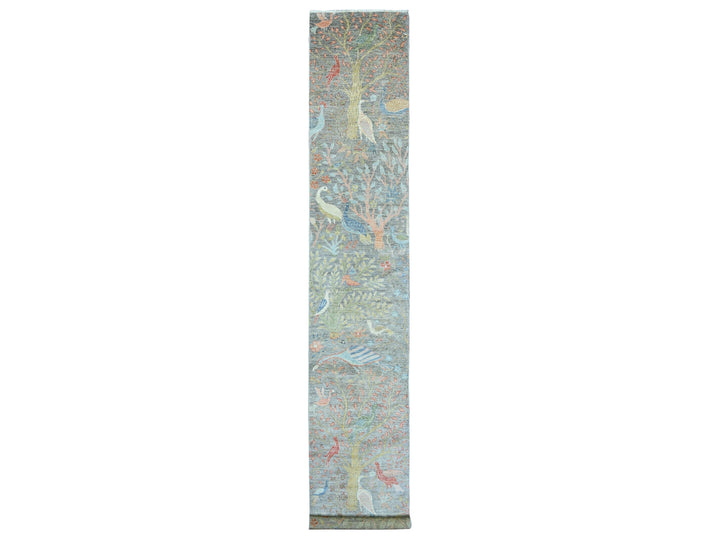 2'6" x 15'7" New Hand Knotted Grey Wool Runner Oriental Rug - MOA10220226