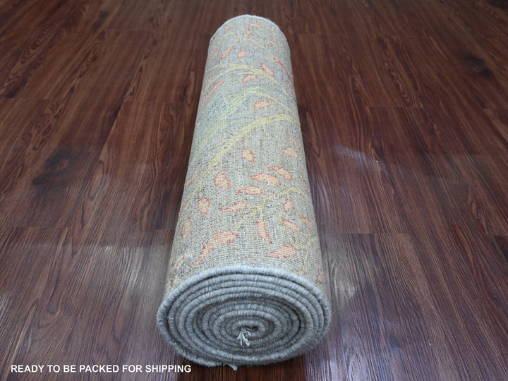 2'6" x 15'7" New Hand Knotted Grey Wool Runner Oriental Rug - MOA10220226