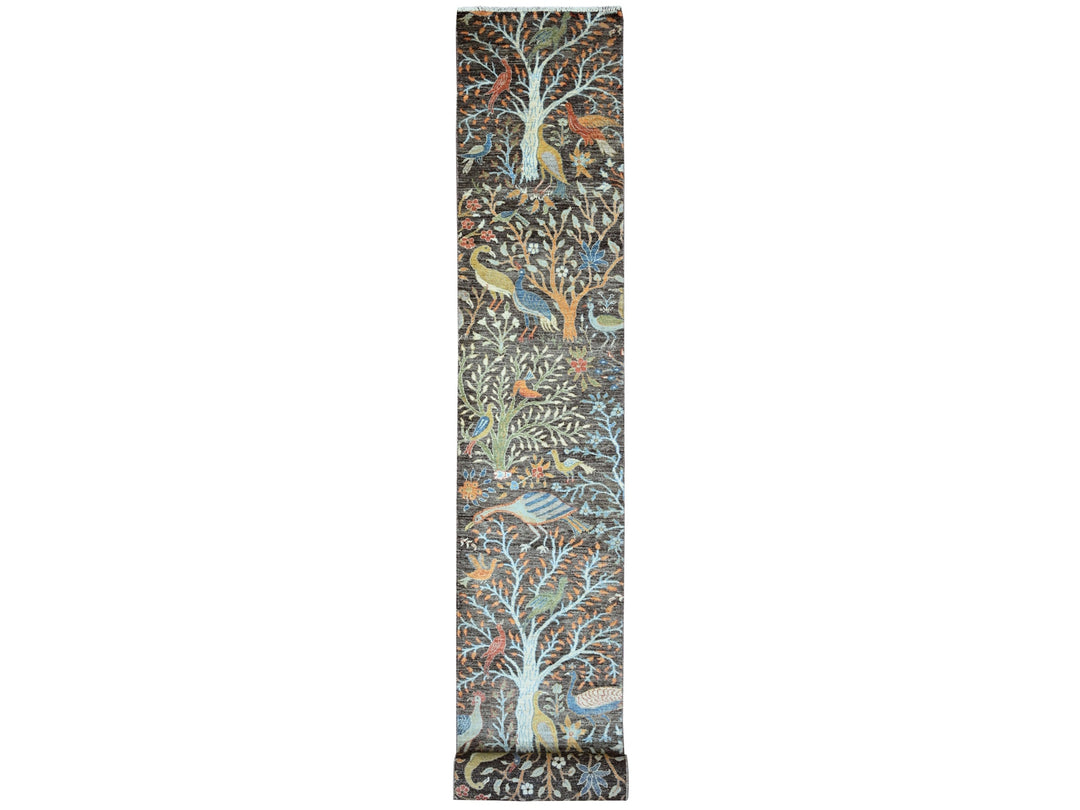 2'7" x 23'7" New Hand Knotted Grey Wool Runner Oriental Rug - MOA10220229