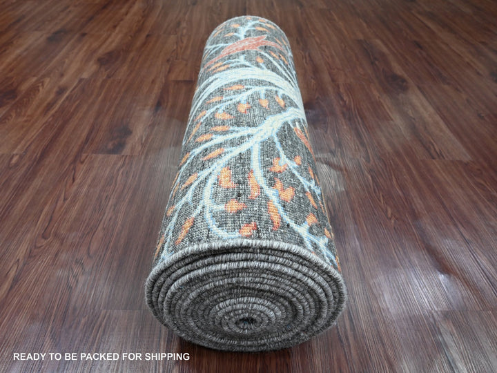 2'7" x 23'7" New Hand Knotted Grey Wool Runner Oriental Rug - MOA10220229