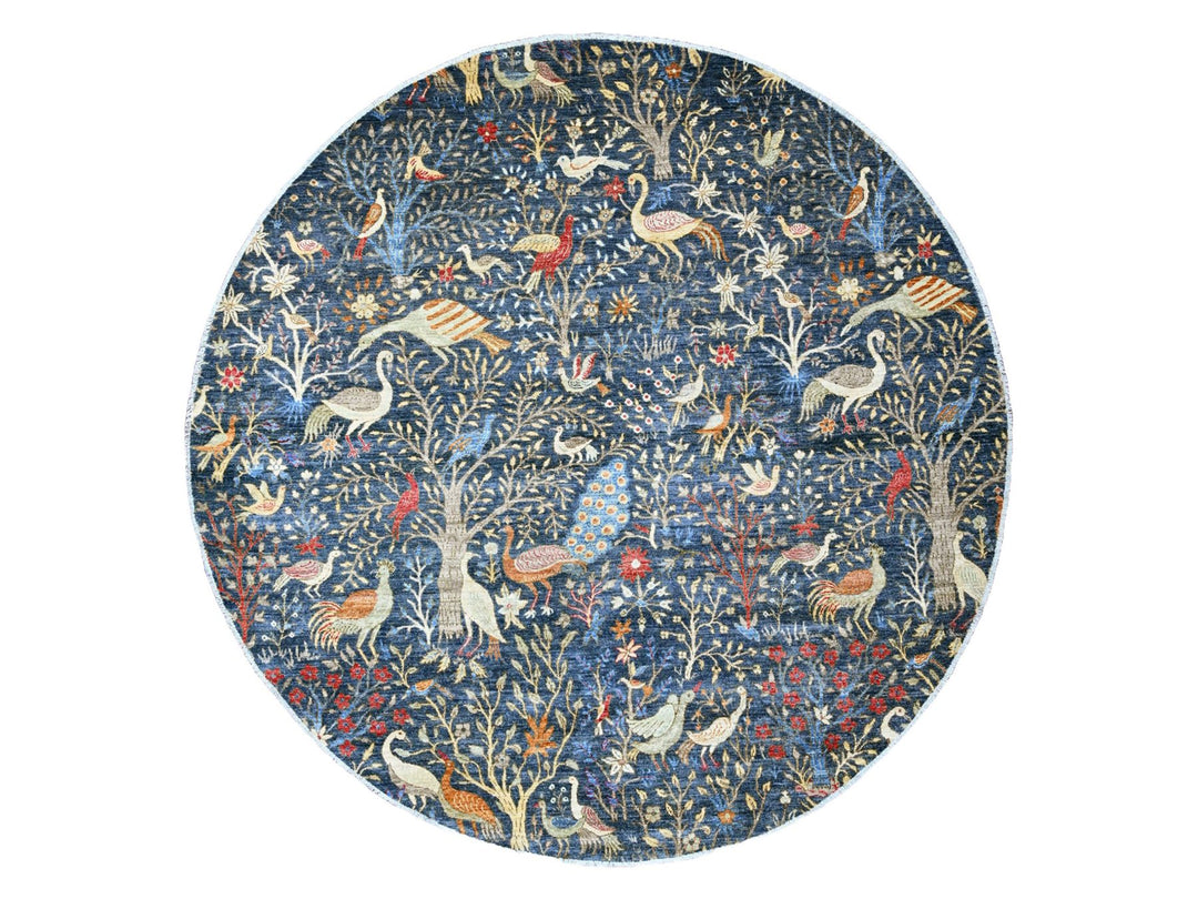 9'5" x 9'6" New Hand Knotted Blue Wool Round Oriental Rug - MOA10220233
