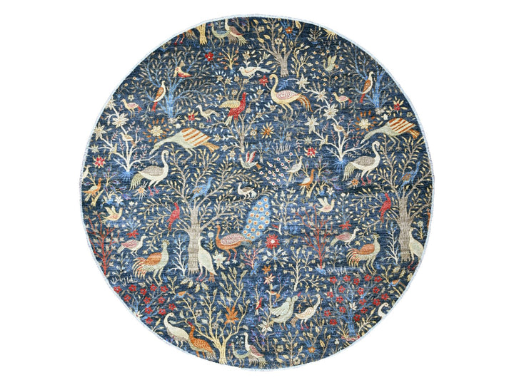 9'5" x 9'6" New Hand Knotted Blue Wool Round Oriental Rug - MOA10220233