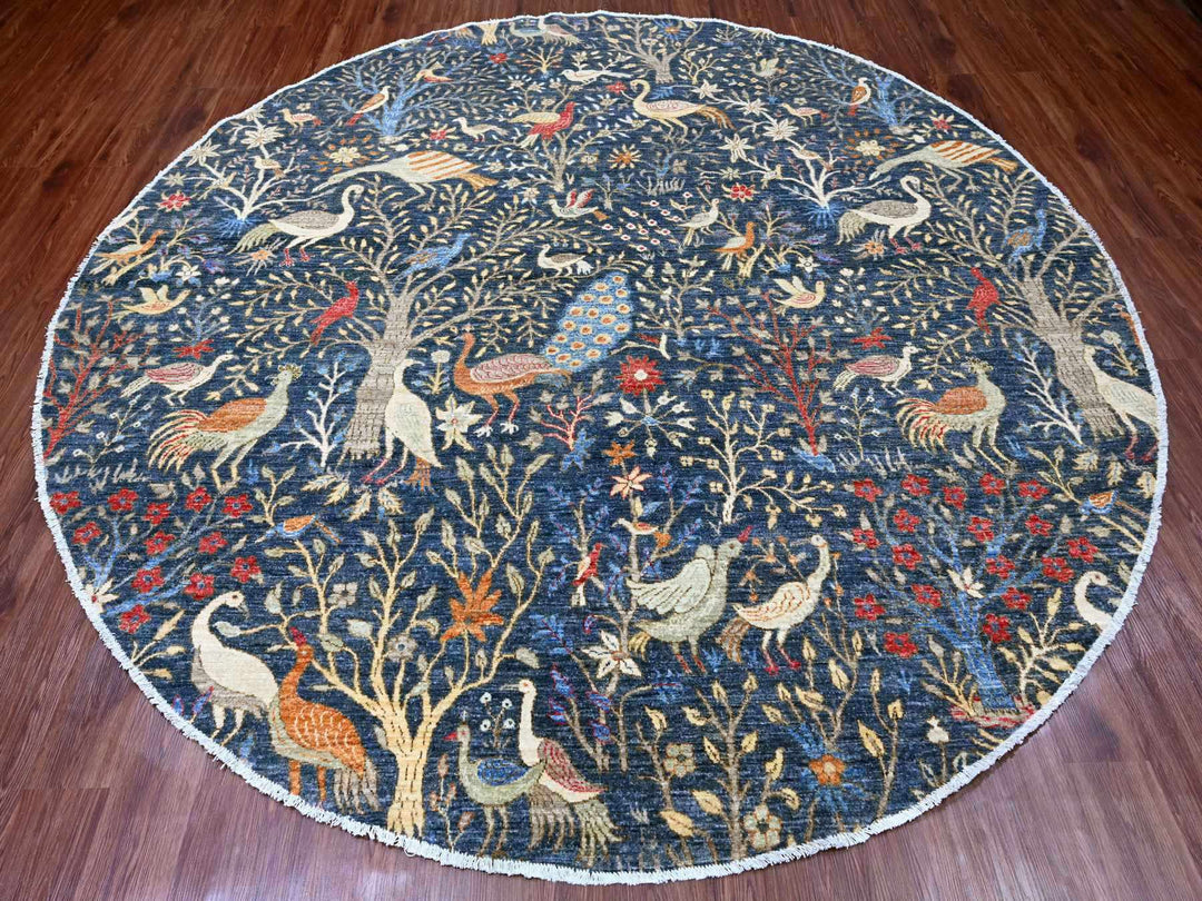 9'5" x 9'6" New Hand Knotted Blue Wool Round Oriental Rug - MOA10220233