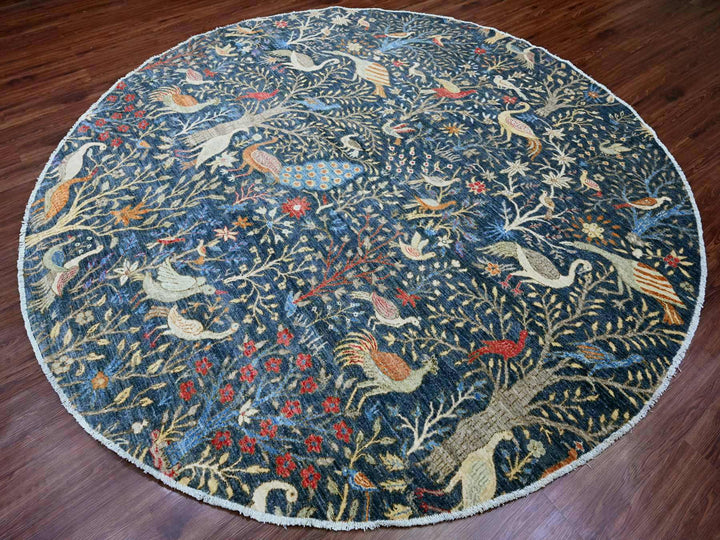 9'5" x 9'6" New Hand Knotted Blue Wool Round Oriental Rug - MOA10220233