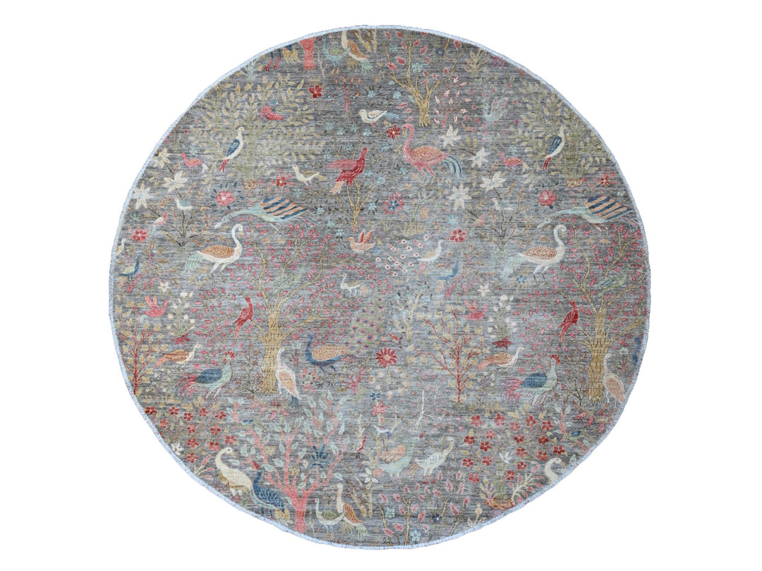 9'6" x 9'9" New Hand Knotted Grey Wool Round Oriental Rug - MOA10220234