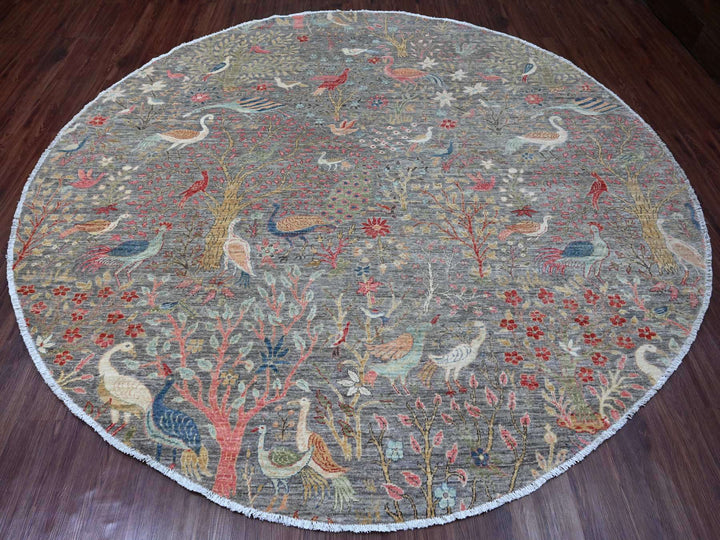 9'6" x 9'9" New Hand Knotted Grey Wool Round Oriental Rug - MOA10220234