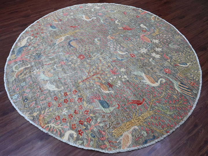 9'6" x 9'9" New Hand Knotted Grey Wool Round Oriental Rug - MOA10220234
