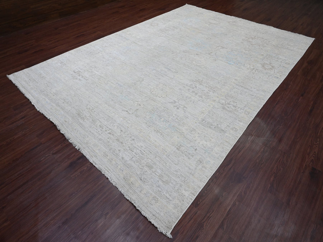 8'9" x 12'7" New Hand Knotted Grey Wool Rectangle Oriental Rug - MOA10220236