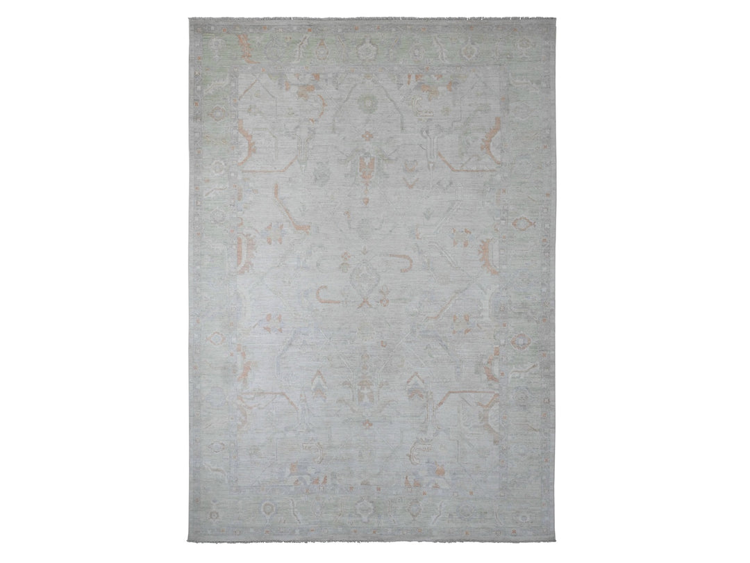 9'7" x 13'6" New Hand Knotted Ivory Wool Rectangle Oriental Rug - MOA10220238