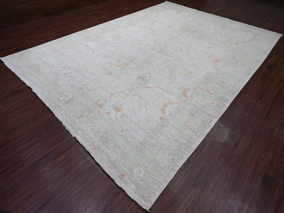 9'7" x 13'6" New Hand Knotted Ivory Wool Rectangle Oriental Rug - MOA10220238