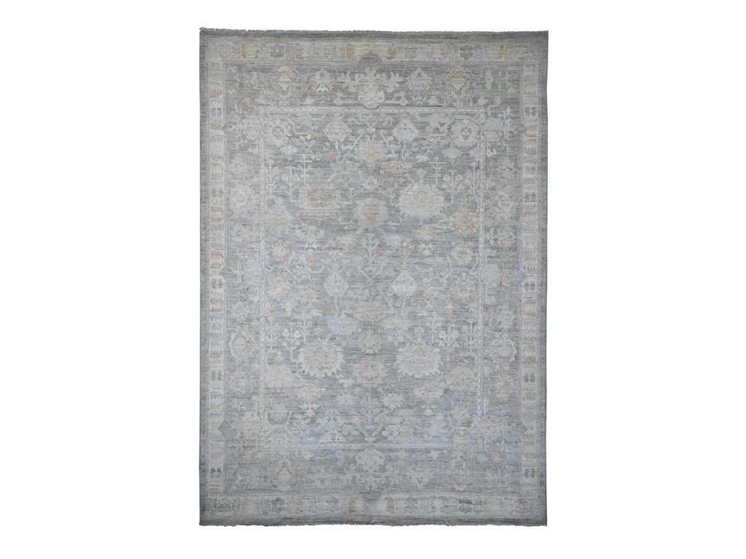 9'0" x 12'6" New Hand Knotted Grey Wool Rectangle Oriental Rug - MOA10220240