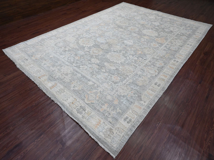 9'0" x 12'6" New Hand Knotted Grey Wool Rectangle Oriental Rug - MOA10220240