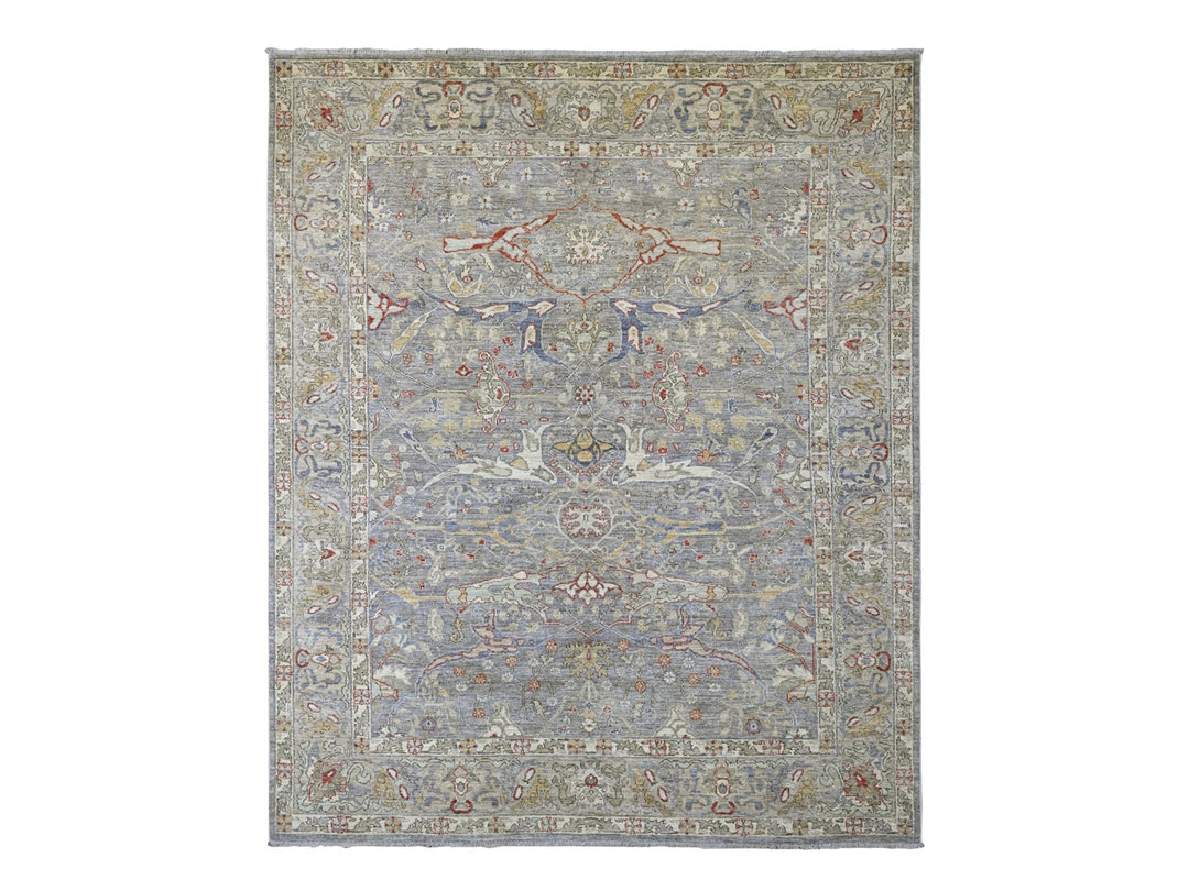 8'0" x 9'7" New Hand Knotted Grey Wool Rectangle Oriental Rug - MOA10220243