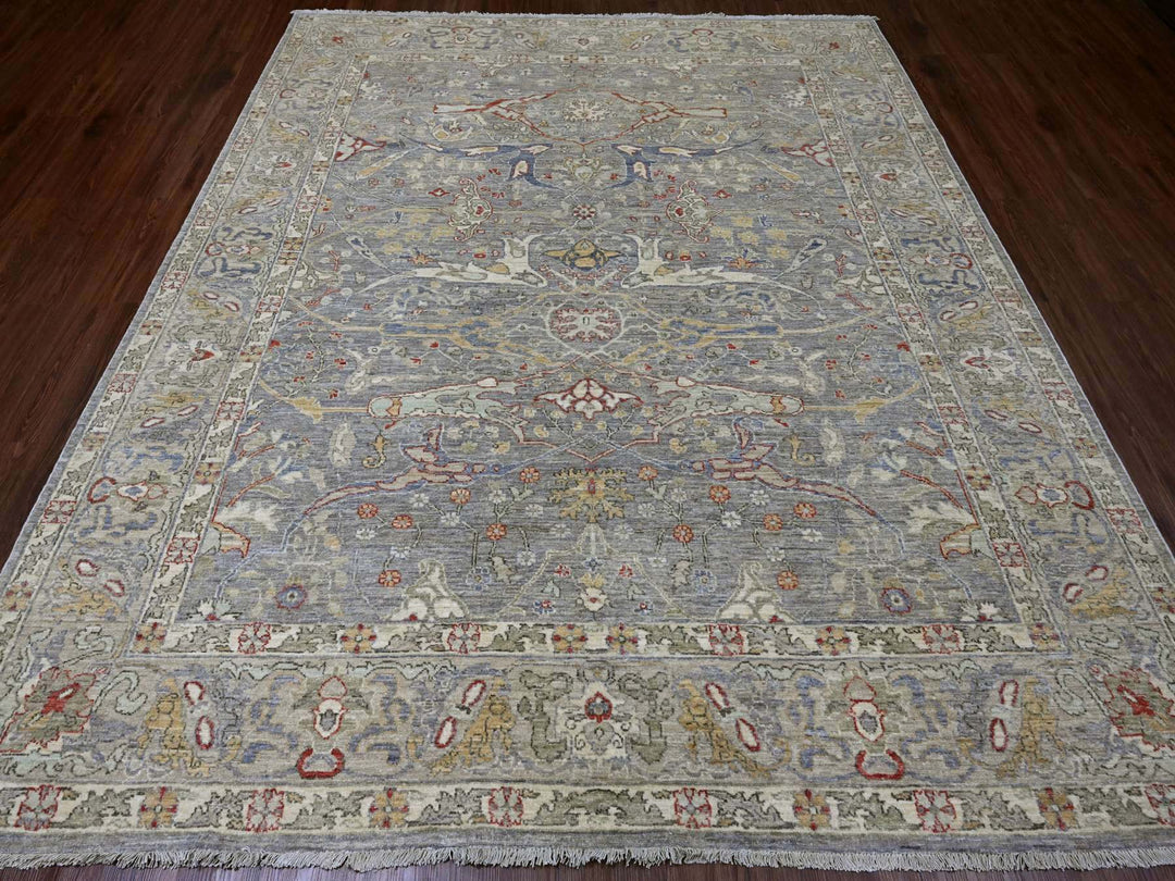 8'0" x 9'7" New Hand Knotted Grey Wool Rectangle Oriental Rug - MOA10220243