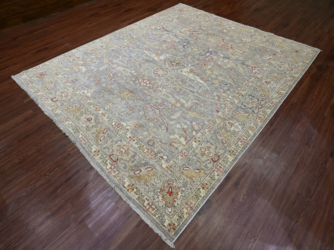 8'0" x 9'7" New Hand Knotted Grey Wool Rectangle Oriental Rug - MOA10220243