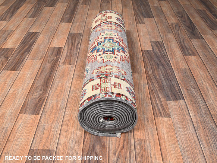 2'8" x 15'2" New Hand Knotted Grey Wool Runner Oriental Rug - MOA1022024