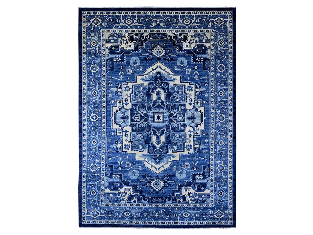 10'1" x 13'10" New Hand Knotted Blue Wool Rectangle Oriental Rug - MOA10220252