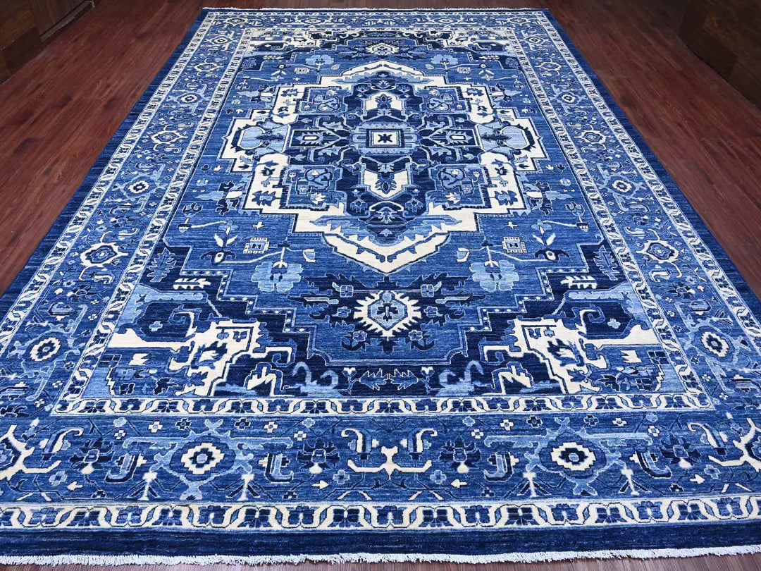 10'1" x 13'10" New Hand Knotted Blue Wool Rectangle Oriental Rug - MOA10220252