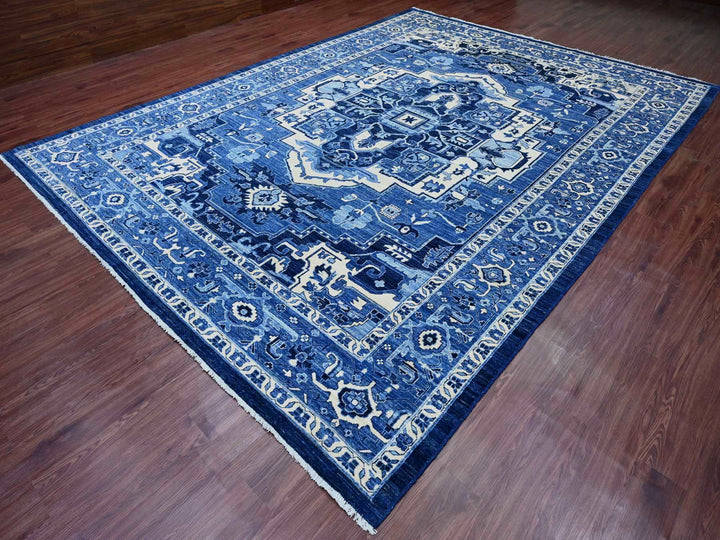 10'1" x 13'10" New Hand Knotted Blue Wool Rectangle Oriental Rug - MOA10220252