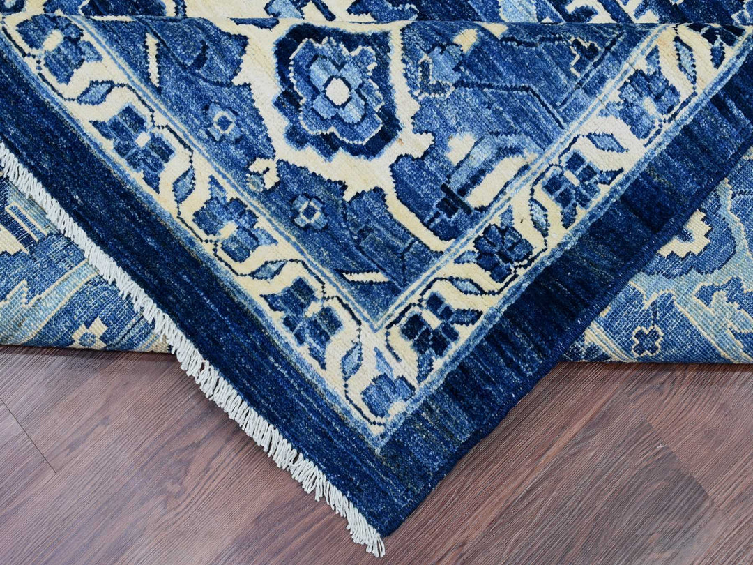 10'1" x 13'10" New Hand Knotted Blue Wool Rectangle Oriental Rug - MOA10220252