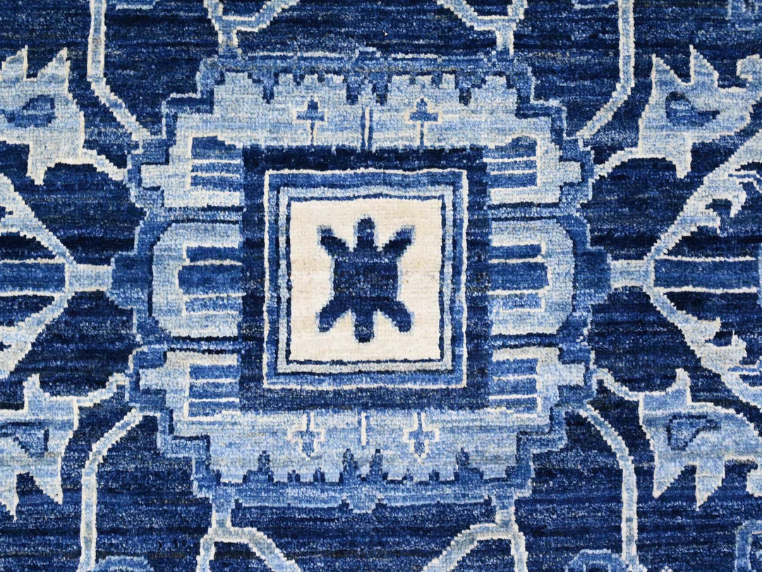 10'1" x 13'10" New Hand Knotted Blue Wool Rectangle Oriental Rug - MOA10220252