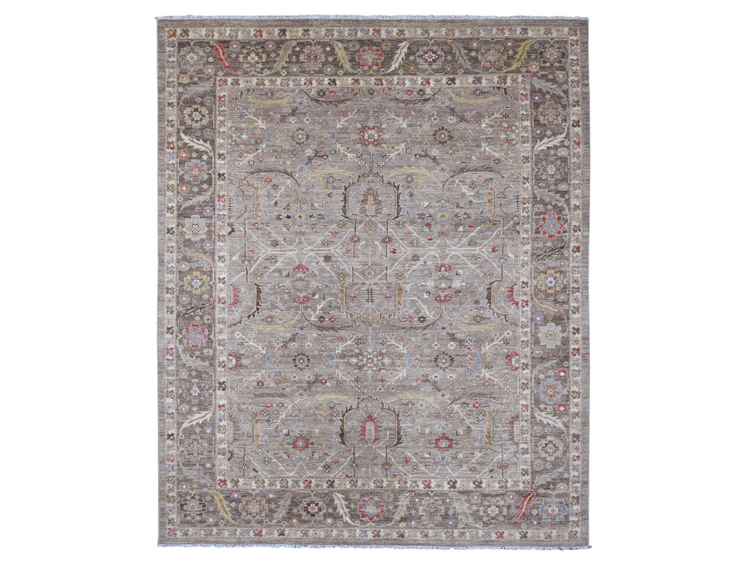 8'0" x 9'9" New Hand Knotted Brown Wool Rectangle Oriental Rug - MOA10220253