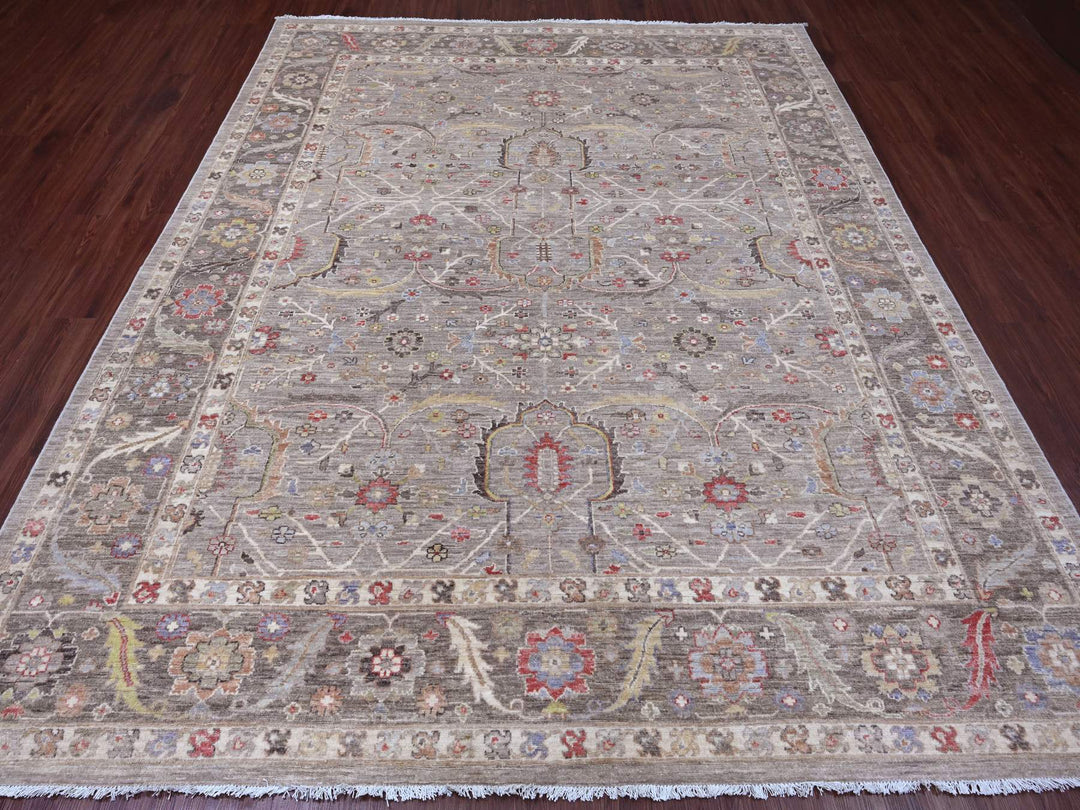 8'0" x 9'9" New Hand Knotted Brown Wool Rectangle Oriental Rug - MOA10220253