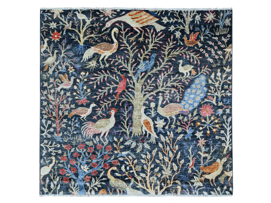 5'10" x 6'0" New Hand Knotted Blue Wool Square Oriental Rug - MOA10220255