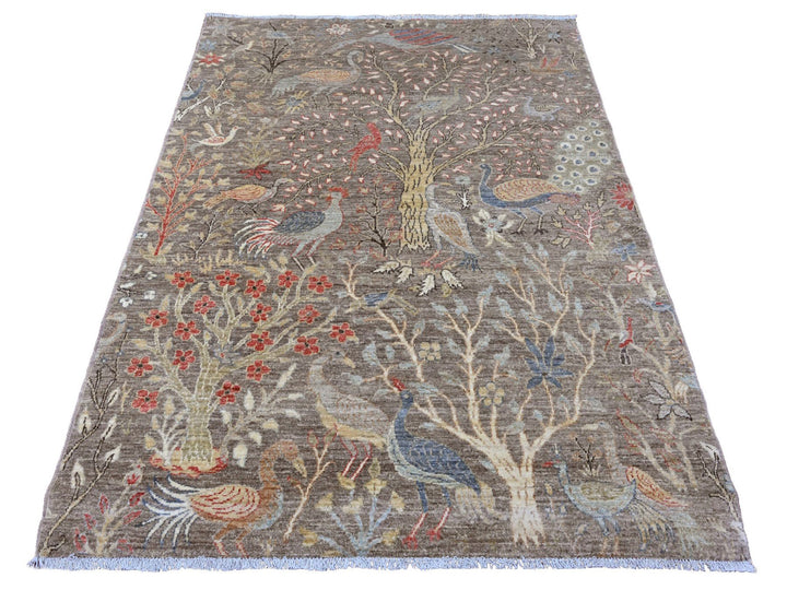 5'0" x 6'8" New Hand Knotted Brown Wool Rectangle Oriental Rug - MOA10220256