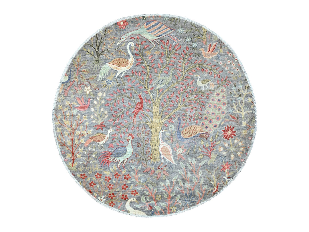 5'6" x 5'8" New Hand Knotted Grey Wool Round Oriental Rug - MOA10220257