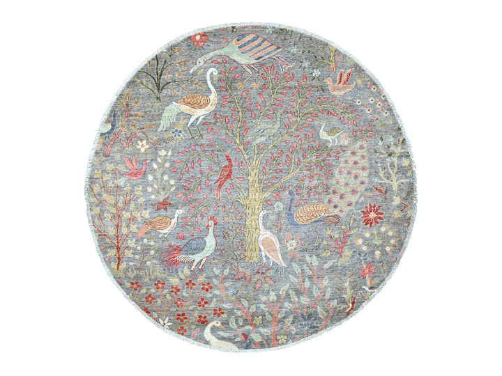 5'6" x 5'8" New Hand Knotted Grey Wool Round Oriental Rug - MOA10220257
