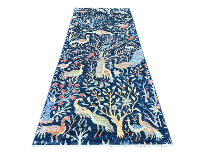 4'1" x 9'9" New Hand Knotted Blue Wool Runner Oriental Rug - MOA10220259