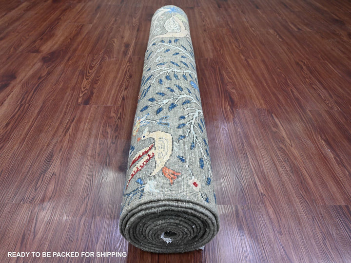 3'11" x 16'4" New Hand Knotted Grey Wool Runner Oriental Rug - MOA10220261
